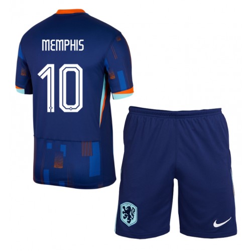 Fotballdrakt Barn Nederland Memphis Depay #10 Bortedraktsett EM 2024 Kortermet (+ Korte bukser)